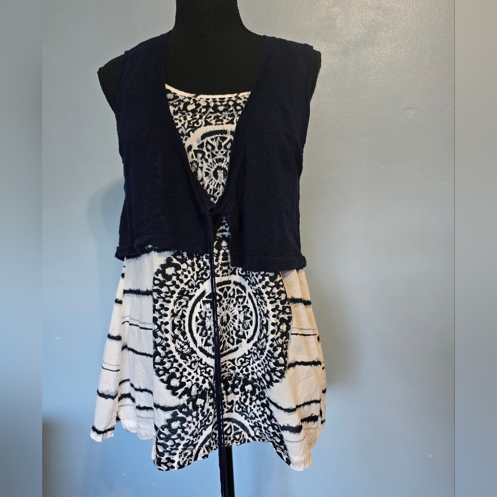 August Silk Bamboo Linen Blend Tunic Top L